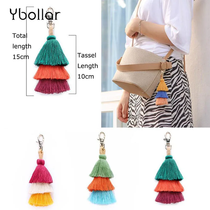 

1pc Cotton Tassels Key Chain Handmade 15cm Length For Women Bag Car Hanging Pendant Key Ring jewelry Bohemian