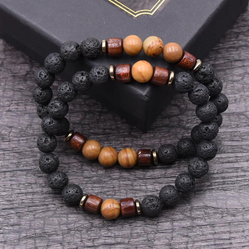 Couple bracelet set natural Stone bracelet/beads/lava/homme/fashion/bangles Bracelet Men Wooden bead mala bracelets Accessorie J