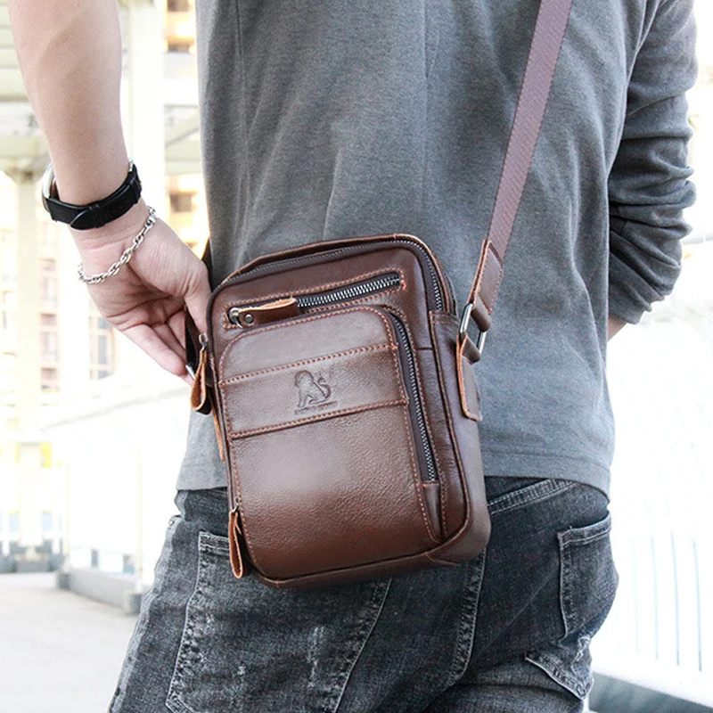 US $24.60 Brand Leather Man Shoulder Bags Fashion Vertical Flap Cow Leather Messenger Bag For Male Mens Casual Tote Handbags