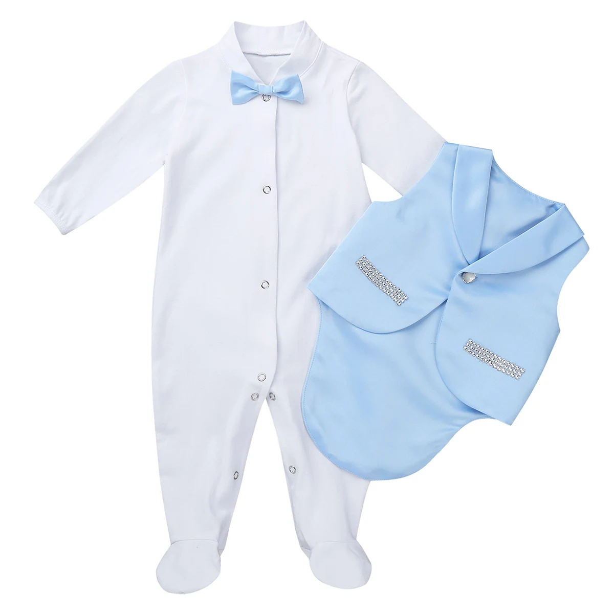 Sky Blue Одежда для новорожденных мальчиков в джентльменском стиле; комбинезон с длинными рукавами и галстуком-бабочкой; комплект с жилетом; Одежда для младенцев; одежда для малышей - Цвет: Sky Blue