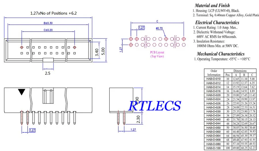 20 штук 0,05" 1,27 мм 2x5 Pin 10 позиций IDC Мужская коробка заголовок двойной ряд через отверстие окутанные строк пространство 1,27 мм для IDC разъем