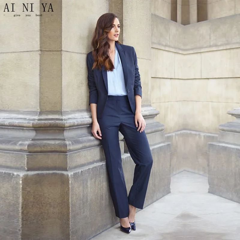 CUSTOM Navy 2 piece set women business suits ladies formal