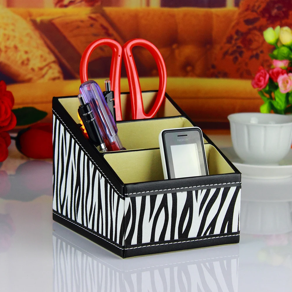 

PITEBO 3 slot leather desk remote controller home sundries storage box display presentation organizer case holder