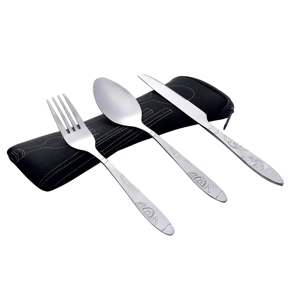 

3Pcs Stainless Steel Fork Spoon Tableware Travel Camping Cutlery Dinnerware Multifunction Kitchen Supplies Coffee Scoop 2019