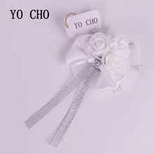 Yo cho diy artesanato suprimentos casamento branco flores de pulso dama de honra seda rosa mão flor flores artificiais para a decoração do casamento