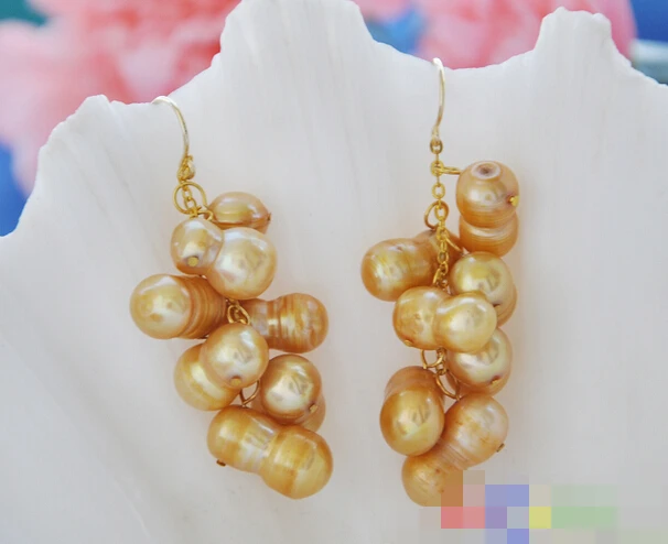 

hot sell new - free shipping 12221 yellow Peanut FRESHWATER PEARL Grapes DANGLE EARRING