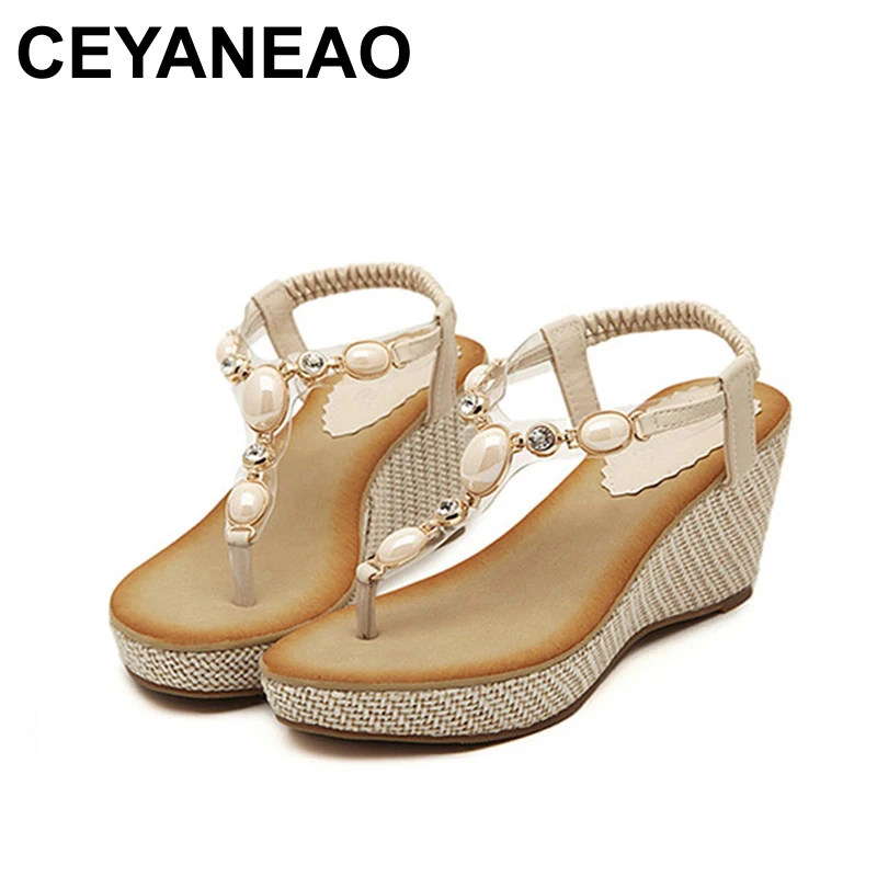 online CEYANEAO Mulheres Sandálias Boemia diamante Cunhas Gladiador sapatos Sandálias de Praia Sandália Flip Flops verão estudante mulheres YDT533