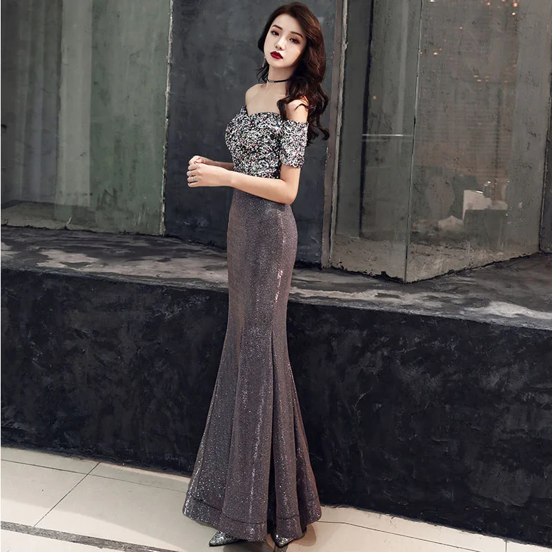 Sequins Female Celebrities Gowns Sexy One Shoulder Evening Dress Vestidos De Festa Longo Trum Mermaid Vestido De Noche Elegante