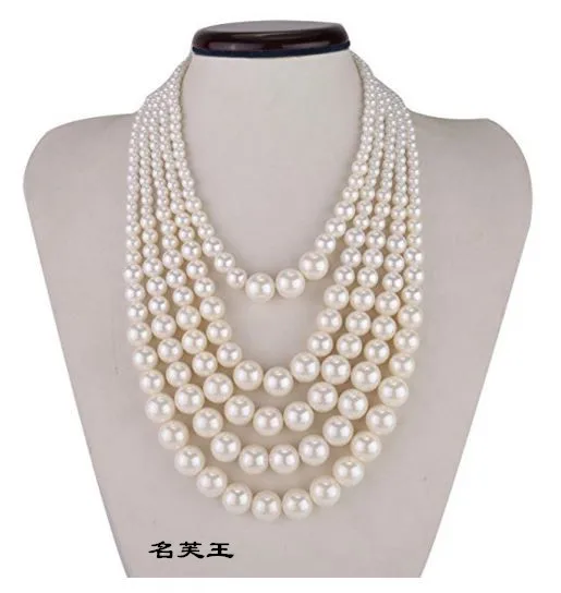 

2017 New Designer Women White Simulated Pearl Multi Layered Strand Bead Chunky Dressy Strand Bib Necklace