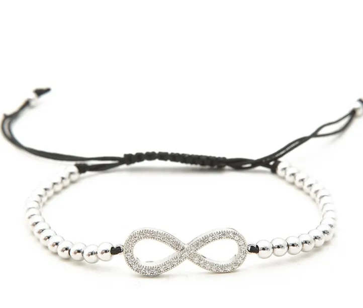 Золото Серебро Микро-паве cz кубический цирконий веревка отрегулированный браслет из медного бисера fgh3 восемь Шарм плетеные браслеты ювелирные изделия для женщин