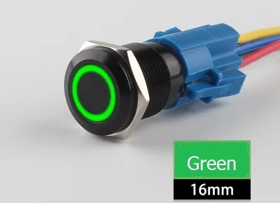 2 шт./лот 16 мм черная металлическая кнопка Swich плоская головка Водонепроницаемая нажимная кнопка мгновенная кнопка кольцо переключателя Led с свободный разъем - Цвет: green