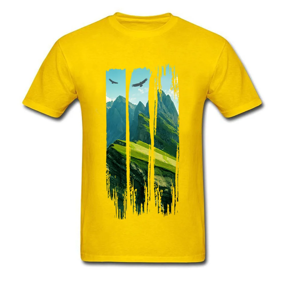 Mountain Landscape Casual Tops Shirt Short Sleeve for Men Cotton Fabric Summer Fall Crew Neck Tshirts Casual Top T-shirts Retro Mountain Landscape yellow