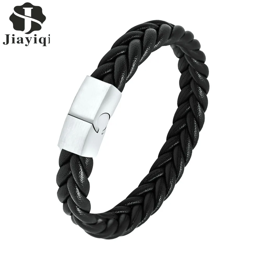 Jiayiqi, модные плетеные кожаные браслеты, золотые, нержавеющая сталь, застежка, браслеты, черный/коричневый, веревка, цепочка, панк-браслет