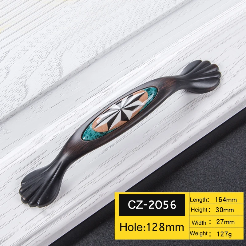 1 шт. керамические дверные ручки европейские ручки для антикварной мебели ручки и ручки для кухонного шкафа - Цвет: CZ-2054-128