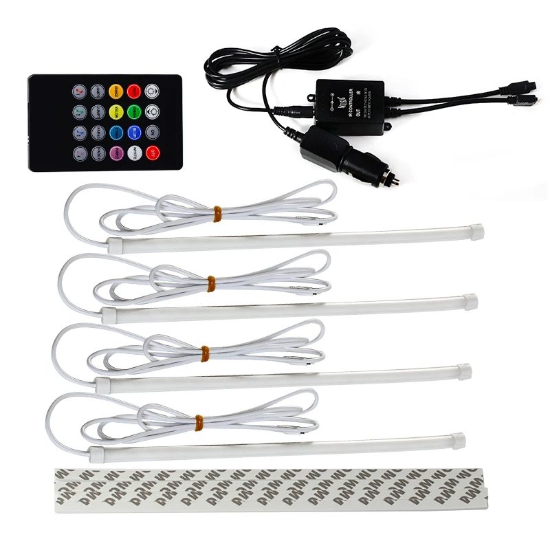 

Car styling RGB 8 color Ambient Infrared remote Wireless Music control 4X 30cm SMD5050 LED strip Air atmosphere interior Car lig
