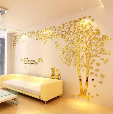 3D стикер с парой деревьев, акриловая стерео Наклейка на стену, домашний декор, для гостиной, спальни, дивана, декоративное искусство, креативный - Цвет: Golden Right