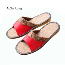 AoXunLong/Новые мужские летние льняные тапочки мужские тапочки из искусственного меха легкие домашние тапочки на плоской нескользящей подошве мужские комнатные тапочки