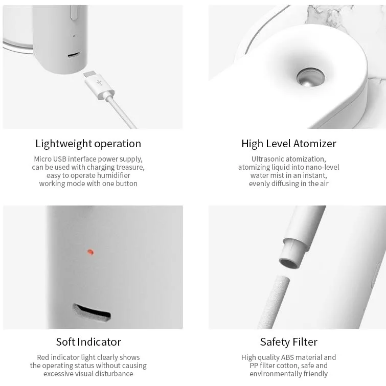 Xiaomi Sothing Desktop humidifier Ultrasound mute USB charge 260ML Transparent Tank Two humidification modes Desktop Diffuser (10)