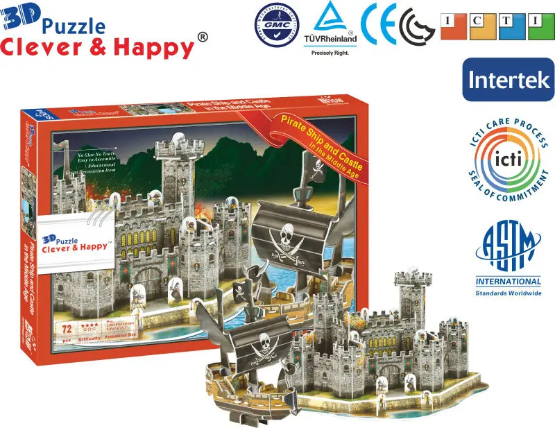 Clever& happy land 3d головоломка модель пиратского корабля и замка среднего возраста взрослые головоломки diy бумажные warsails модель для мальчика бумага