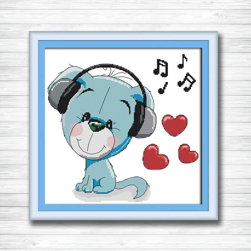

Listen to music puppies cartoon diy painting 14CT 11CT counted cross stitch Needlework Set Embroidery kits chinese cross stitch