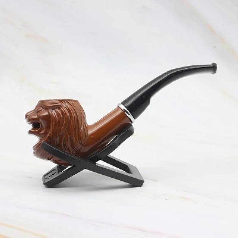 

Creative Lion Head Resin Tobacco Pipe Chimney Filter Cigarette Cigar Tube Pipes Portable Smoke Accessories Father's Day Gift