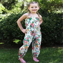 Летние комбинезоны для маленьких девочек; повседневные детские комбинезоны без рукавов с цветочным рисунком; милые комбинезоны; праздничная одежда; Размер 2-7T