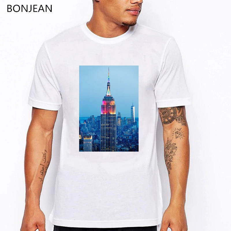 

2019 summer top Empire State Building Midtown Manhattan New York tshirt men harajuku white tee shirt homme camiseta masculina