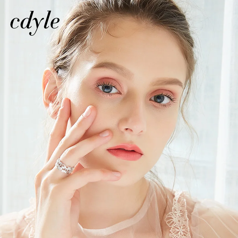 Cdyle Silver 925 Sterling Ring for Women Hollow Rhinestone Engagement Simple Bohemian Jewelry Vintage Boho Luxury Ladies Female