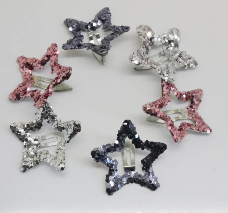 

6pcs/lot kids glitter color Hair Snap Clip Kids stars headwear Five-pointed stars Hairpins hair Accessories