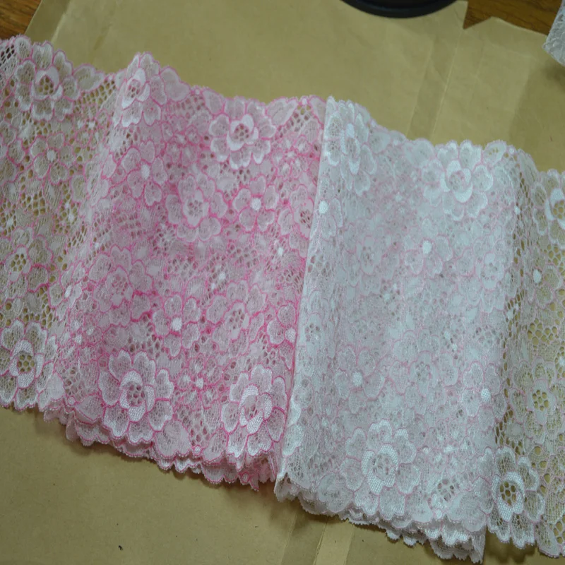 

somelace 16cm 2 yds/lot pink Handmade Hair Decoration Wide Elastic Stretch Lace Trim wedding dress skirt lace trim 17011501
