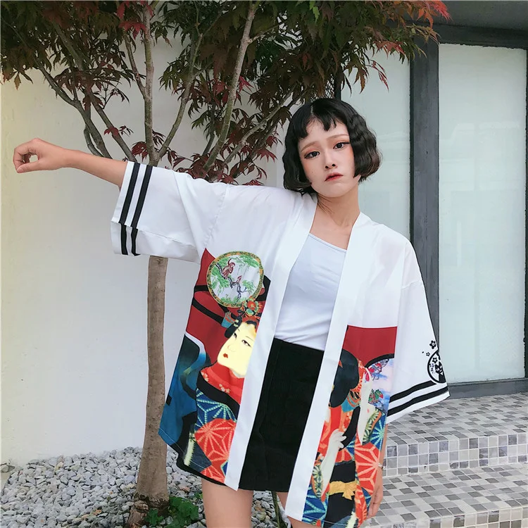Японские кимоно летний кардиган-кимоно Yukata женская летняя Свободная верхняя одежда