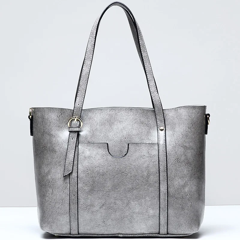DIENQI Сумки из натуральной лакированной кожи, Женские винтажные большие сумки через плечо, коричневые женские кожаные сумки, новинка - Цвет: Grey