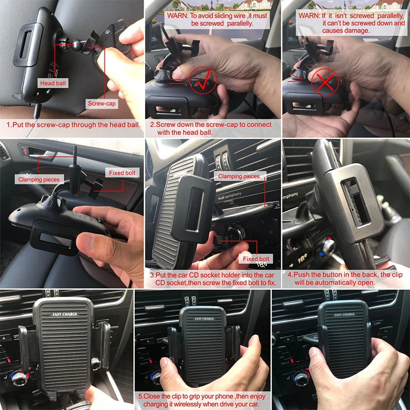 Fimilef Qi Car Wireless Fast Charger Phone Holder For iphone Samsung S8 Car CD Slot GPS Mobile Mount Charging Stand Car Holder (14)