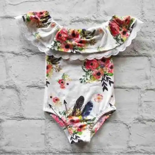 

Baby Girls One-Piece Ruffle Neck Tassels Sleeveless Print Slash Neck Bodysuit Jumpsuit Clothes Outfit Sunsuit