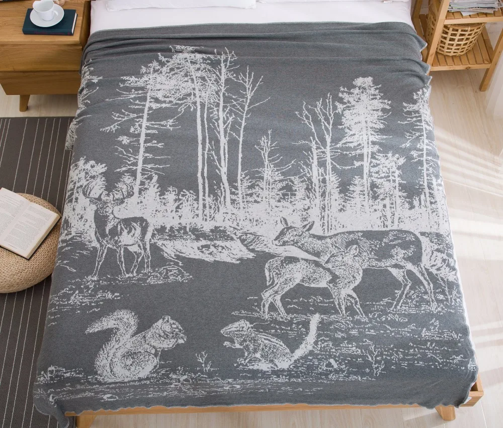 

Free shipping novelty office home Bedspread knitted forest trees animals deer pattern Throw Blanket Wrap Rug Photography props