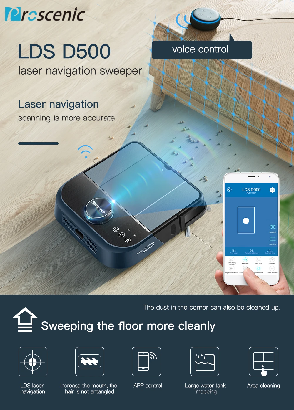 Proscenic D500 робот-пылесос Швабра пылесос 3 в 1 пылесос с лазерной навигацией 3200ma литий-ионная перезаряжаемая батарея