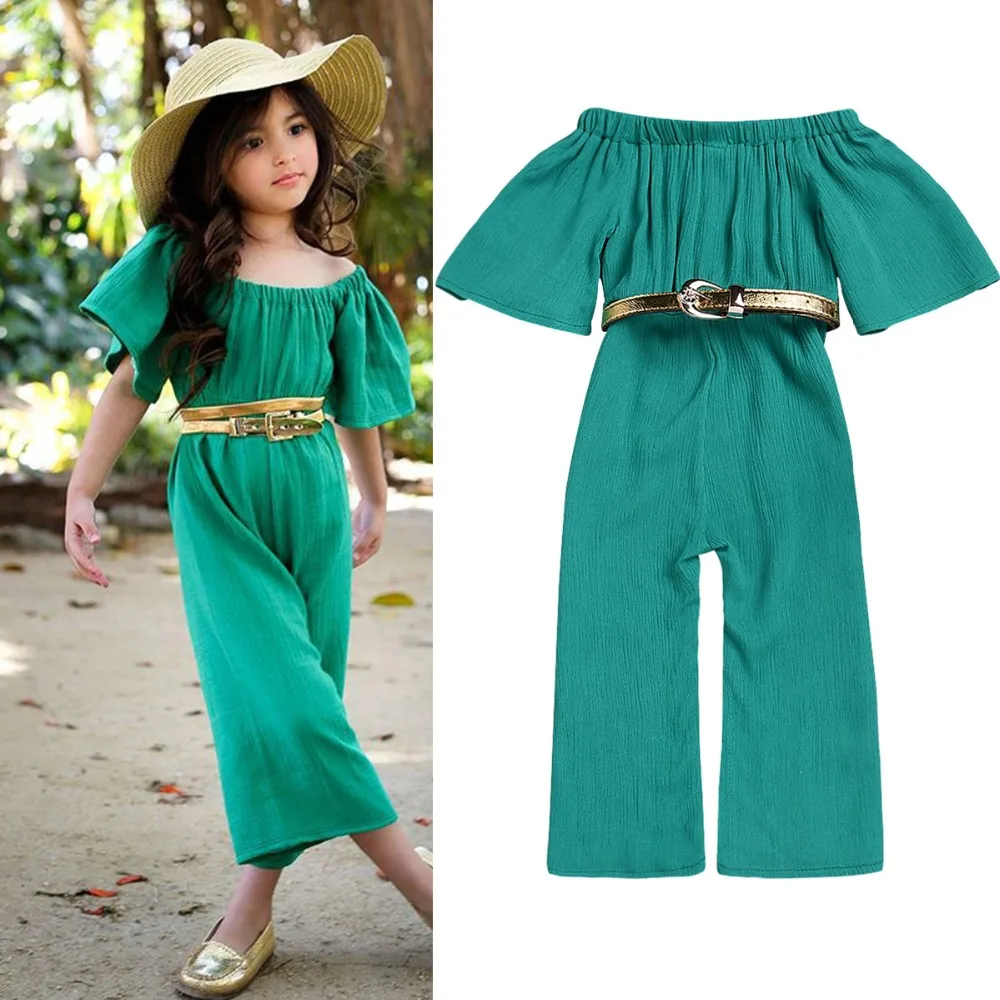 

Puseky Kids Baby Girl Clothes Romper Jumpsuit Overalls Off Shoulder Flare Sleeve Sunsuit Summer Clothes Playsuit Outfits 1-4Y