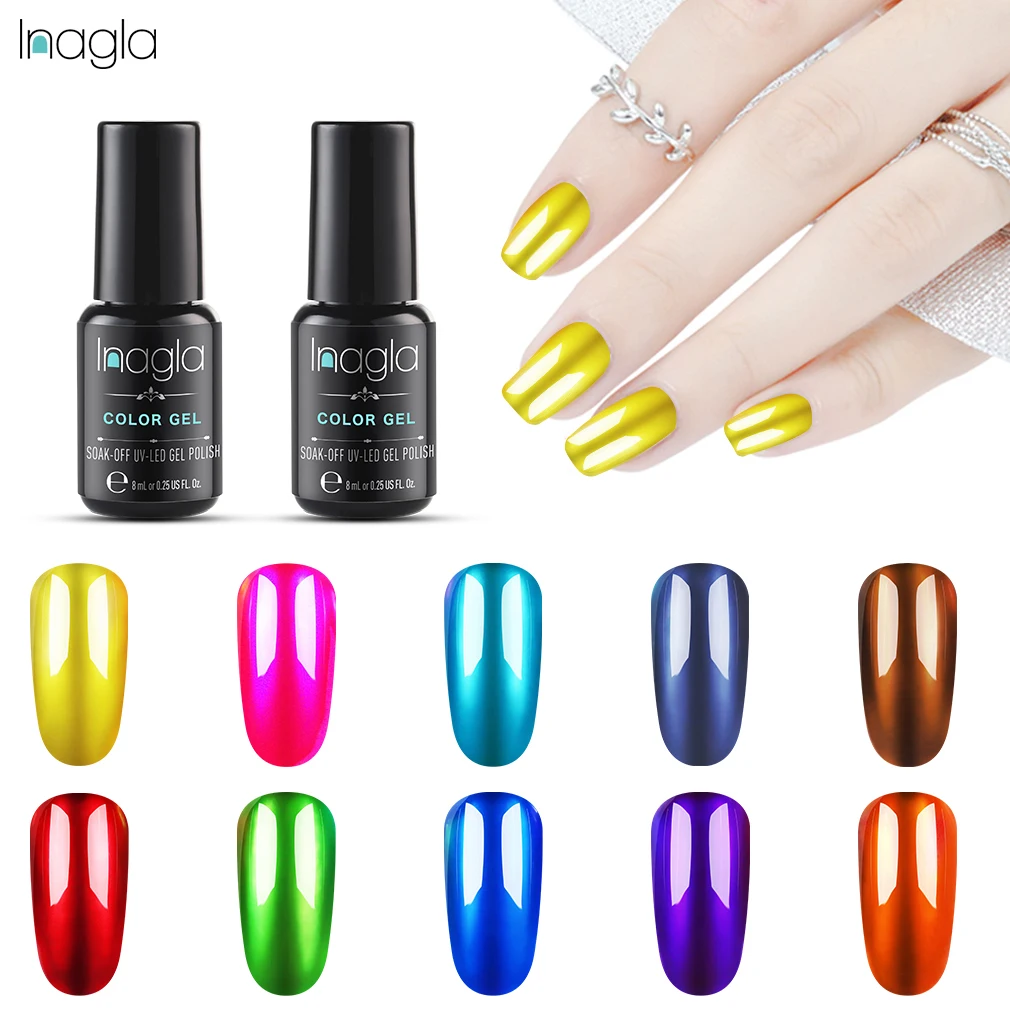 

Inagla 8ML Titanium Silver UV Gel Nail Polish Glitter Gamestone Glass Gel Nail Art Semi-Permanent Mirror Metal Effect Lacquer