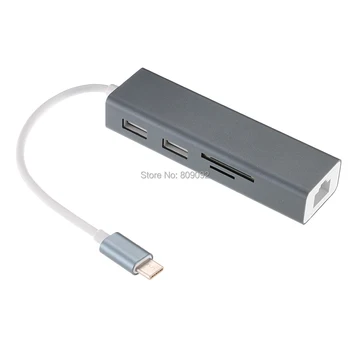 

Aluminum Type-C USB 3.1 To RJ45 Gigabit Ethernet Wired Network Card LAN Adapter with 2-Port USB2.0 SD/TF Card Reader For MacBook