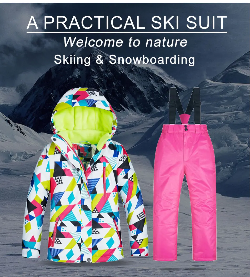 Лыжные костюмы для девочек, водонепроницаемая теплая зимняя уличная спортивная куртка, лыжный и сноубордический костюм, зимняя куртка для детей, бренды
