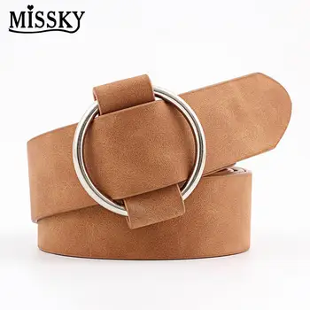 

MISSKY Women Fashion Casual Belts Simple Round Buckle Leather Waistband for Jeans Dress Men PU Belts 8 Colors for Choosing YI0