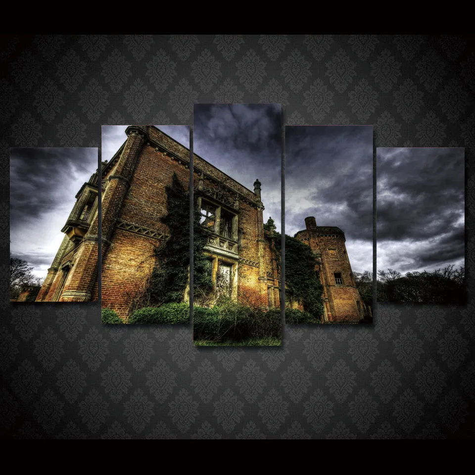 5 Pcs/Set Framed HD Printed Abandoned Castle Wall Art