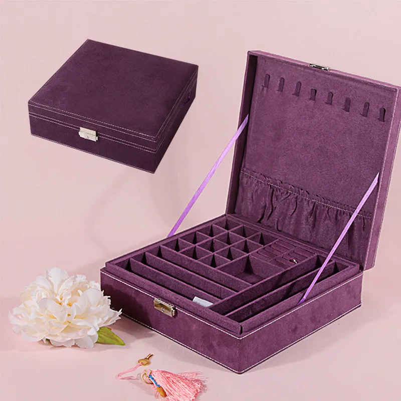 3 цвета практичная фланель для ювелирных изделий коробка витрина для ювелирных изделий серьги ожерелье подвеска емкость для хранения коробка подарок - Цвет: Фиолетовый