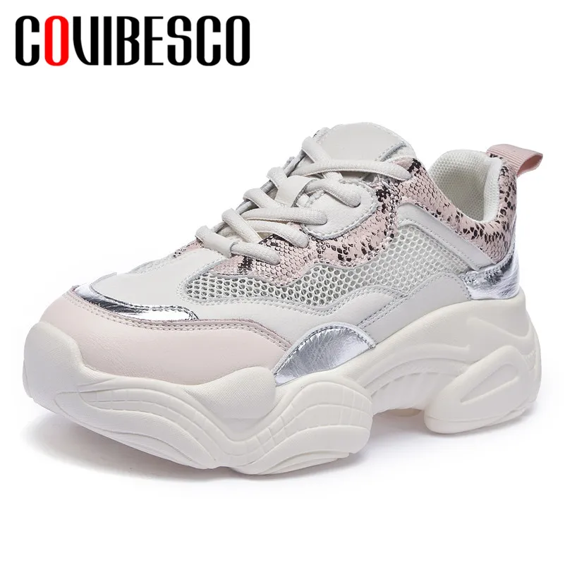 

COVIBESCO Euro Style Sneakers New Spring Autumn Fashion Solid Mesh Casual Shoes Woman Genuine Leather Round Toe Cross-tied Flats