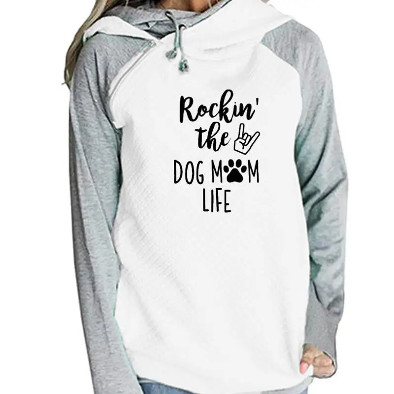 Новинка, модная Толстовка Rockin The Dog Mom Life с принтом, женские топы, толстовки, женские толстовки, плотная Милая толстовка с капюшоном - Цвет: White