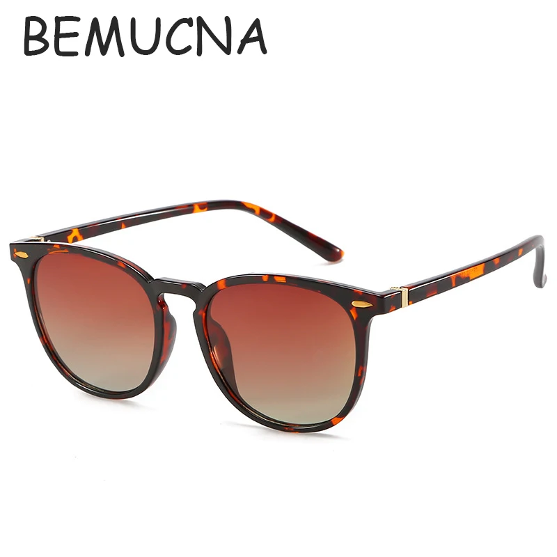 BEMUCNA 2018 leopard Круглые Солнцезащитные очки женские TR90 поляризованные мода свет