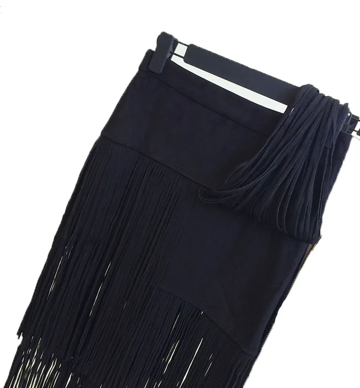 Black Women Skirts Модные Винтажные юбки, новинка, высокая талия, прямая кожаная юбка, бахрома, замша, кисточка, женские юбки - Цвет: Black Women Skirts