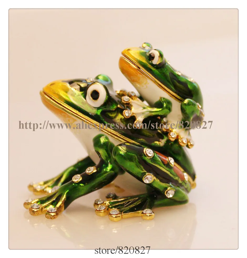 Frogs Mother and Body Jewelry Trinket Box Decorative Collectible Enamel Frog Family Crystals Jewellery Jewelry Trinket Ring Box