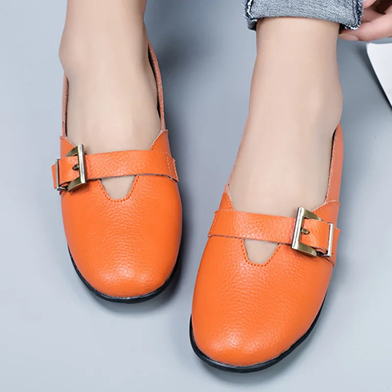 Plus Las Antideslizante Mujeres Cuero Genuino Para black Zapatos orange 44 white Hebilla 41 Barco De Plana green Tamaño Blue Mujer xw7X6Igq