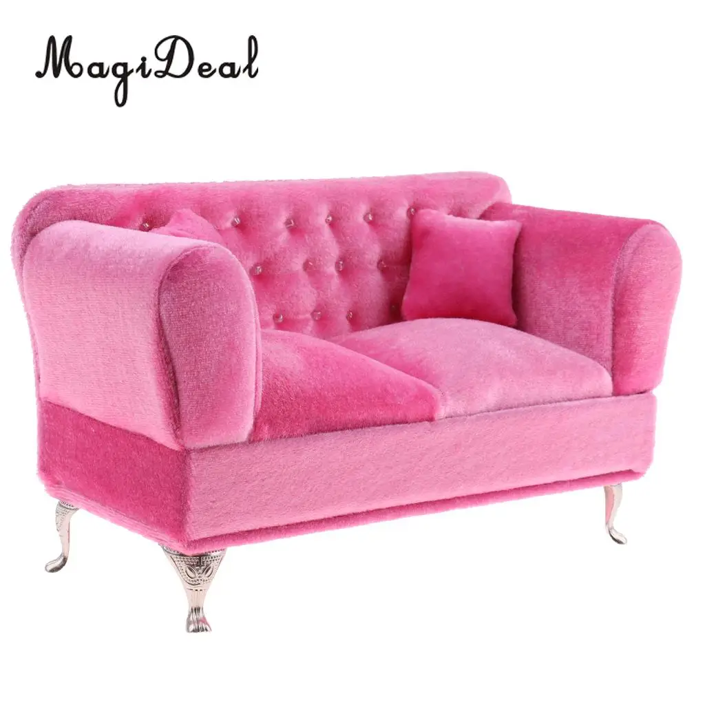 MagiDeal 1Pc Pink Long Sofa with Cushions Furniture for 1/6 Scale Dolls Action Figure Dollhouse Accessories Children Kids Toy